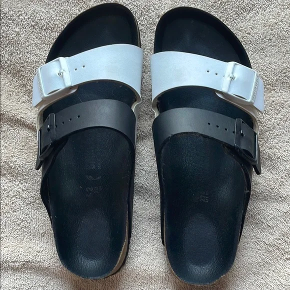 Birkenstock 42 Black/White Slide Sandal - Picture 1 of 10